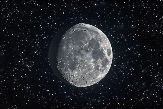月球表面環(huán)形山和星星的特寫(xiě)圖像