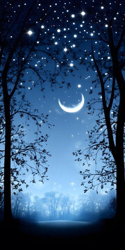夜晚星空中的月亮和星星