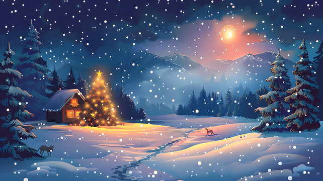 雪夜小屋的AI圖片