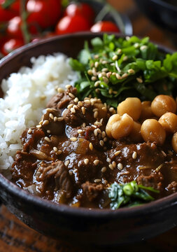 牛肉咖喱配鷹嘴豆和米飯