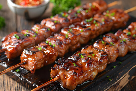 烤豬肉串配酸甜醬