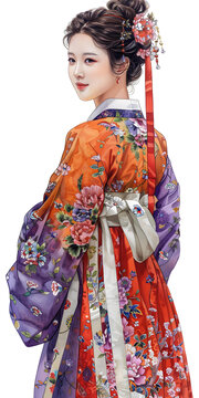 身穿韓國(guó)傳統(tǒng)服飾的美麗女子