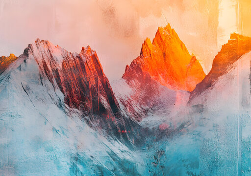 夕陽下橙色山峰的抽象風(fēng)景畫