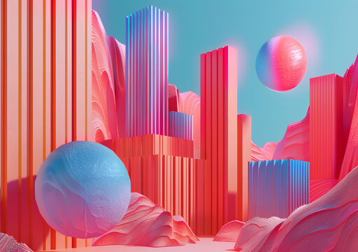 粉藍(lán)幾何抽象3D藝術(shù)背景