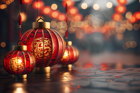 大紅燈籠高高掛起，烘托出節(jié)日的氣氛