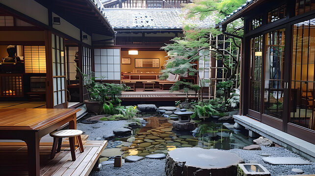 傳統(tǒng)日式房屋庭院花園
