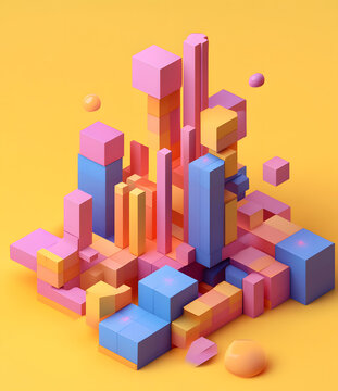 黃色背景上的抽象幾何圖形3D
