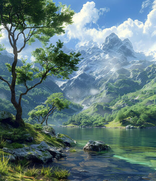奇幻山湖風(fēng)景畫