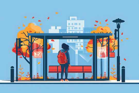 秋日公交車站
