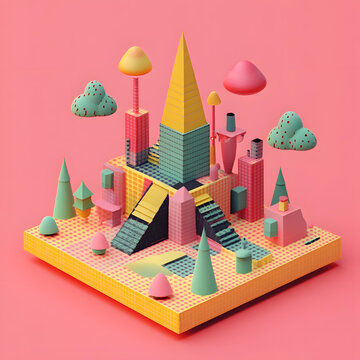 幾何圖形與圖案抽象3D城市景觀