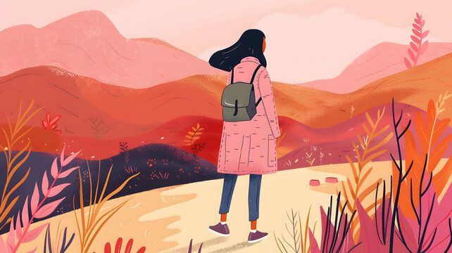 山頂上的女性背包客