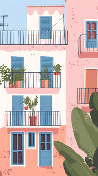 陽臺和植物的 地中海風格建筑