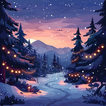 寧靜的冬夜雪景