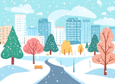 冬季城市公園雪景