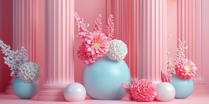 粉色藍(lán)色抽象極簡(jiǎn)主義花卉靜物