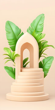 極簡(jiǎn)3D渲染場(chǎng)景 - 帶拱門和階梯