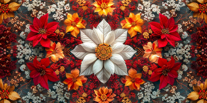 一品紅與白花圖案