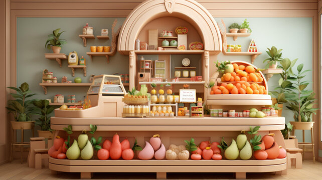 一家出售各種水果和植物的小型食品店內(nèi)景