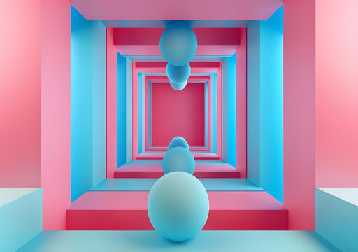 抽象幾何圖形粉色藍(lán)色3D渲染