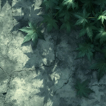 雜草從混凝土裂縫中生長出來的綠色葉子