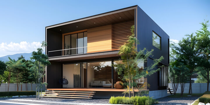 現(xiàn)代簡約兩層木結(jié)構(gòu)住宅建筑