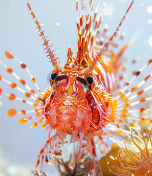 紅獅子魚近距離特寫背景為白色