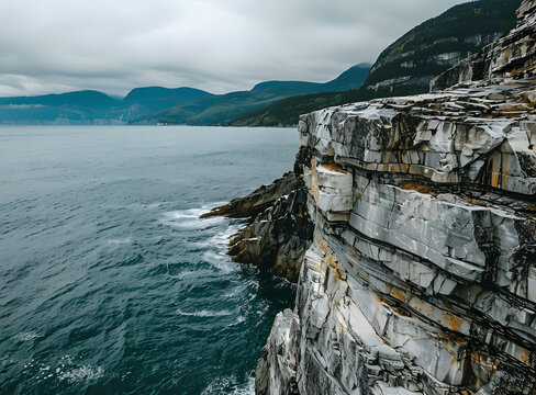 海邊懸崖峭壁與遠(yuǎn)山景色