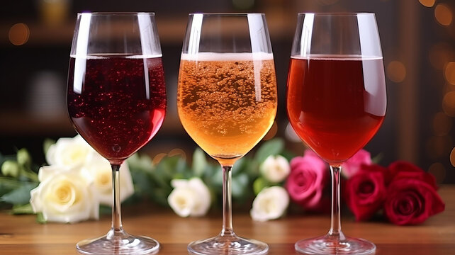 三種不同深淺的粉紅起泡酒