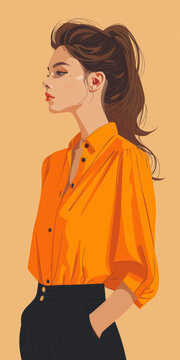 一個(gè)穿橙色襯衫的女性插圖