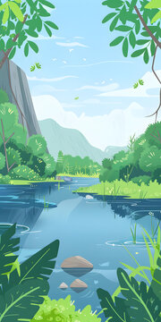 綠色河流山脈景觀