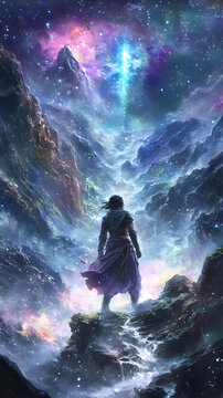 幻想中的山峰和星河