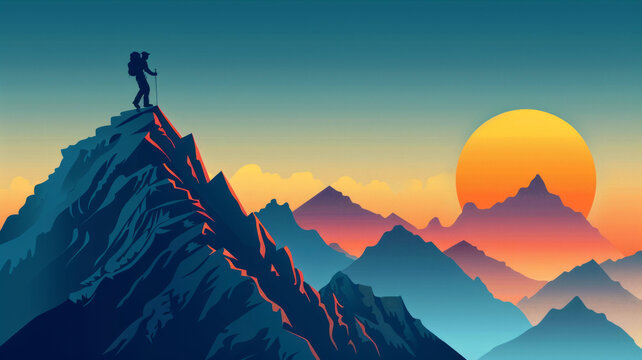 一個人站在山頂上俯瞰著遠處的景色