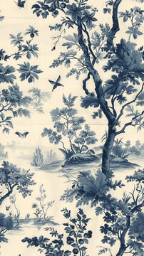 藍(lán)白瓷風(fēng)格風(fēng)景墻紙