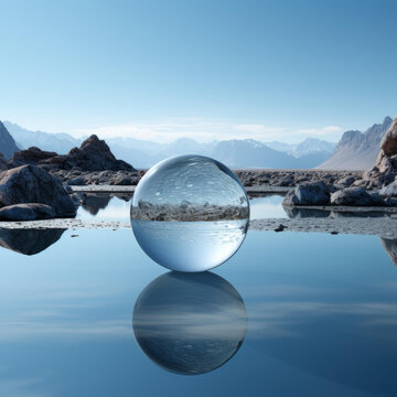 水晶球中的山峰倒影