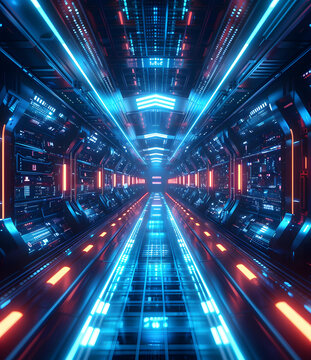 科幻飛船走廊3D渲染