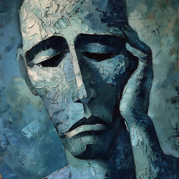 藍色的男人肖像 油畫