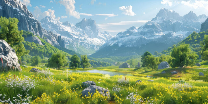 夏日山谷河流風(fēng)景