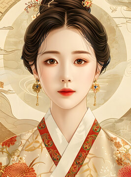 身穿漢服的年輕女子畫像