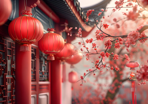 紅燈籠和櫻花
