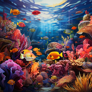 海底世界多彩魚類珊瑚礁