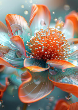 橙色花瓣黃色花蕊渲染