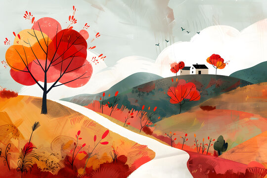 秋天紅樹林風(fēng)景畫