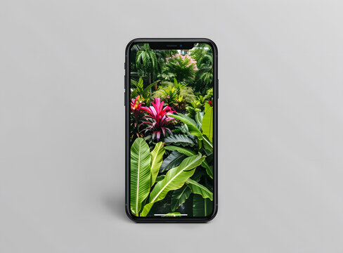 黑色手機(jī)上的熱帶花園壁紙
