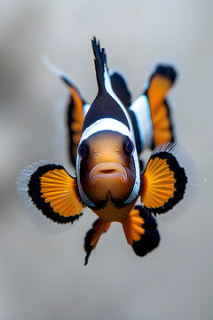 一只橙色和黑色條紋、白色魚鰭的小丑魚