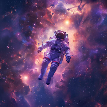 身著白色宇航服的宇航員漫步在浩瀚太空