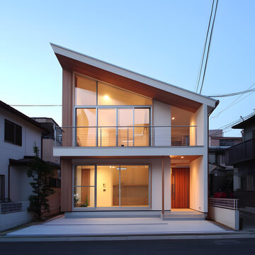 現(xiàn)代斜屋頂兩層住宅建筑外觀