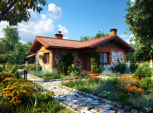 迷人的石頭小屋與花園