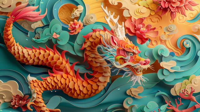 祥龍獻瑞剪紙畫