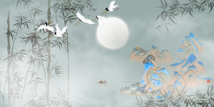 水墨竹子背景墻