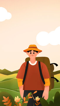 秋季露營旅行人物扁平插畫